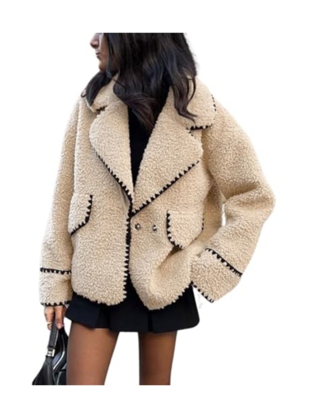 Sherpa Faux Fur Notch Lapel Coat Button Down Winter Jacket
